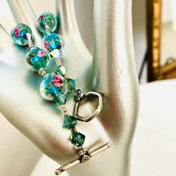 Vintage Floral Glass Crystal Bead Bracelet - Picture 3 of 7
